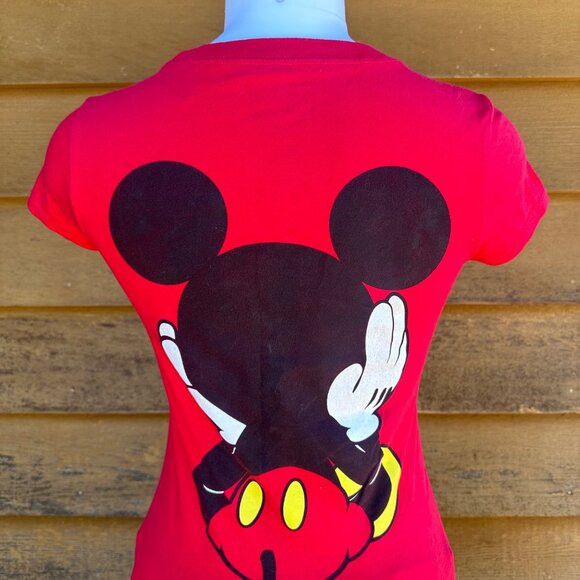 Disney Mickey Mouse Double Sided Red Graphic Woman’s T-Shirt Size M - Picture 7 of 10